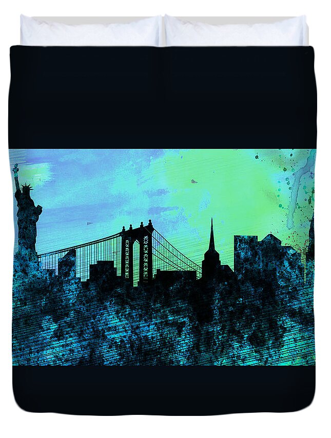 New York City Duvet Cover featuring the painting New York City Skyline by Naxart Studio