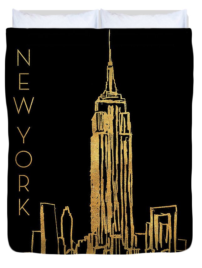 New Duvet Cover featuring the mixed media New York On Black by Nicholas Biscardi