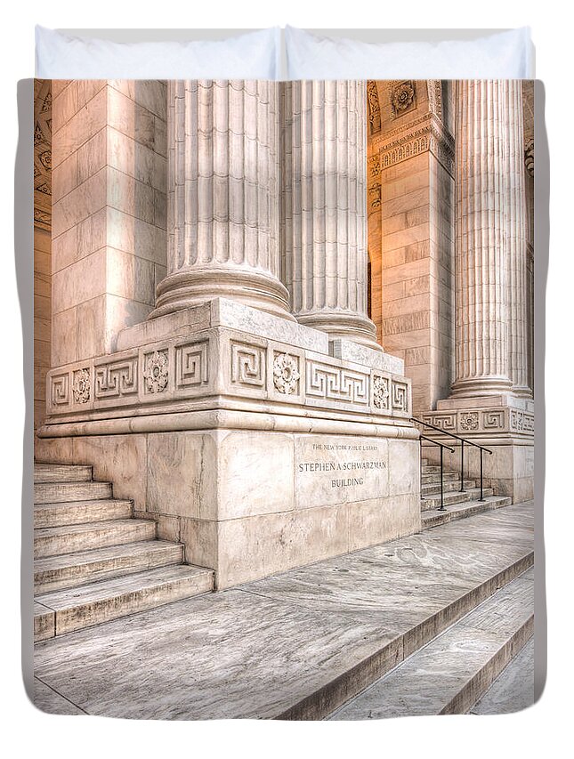 Clarence Holmes Duvet Cover featuring the photograph New York Public Library Columns and Stairs I by Clarence Holmes