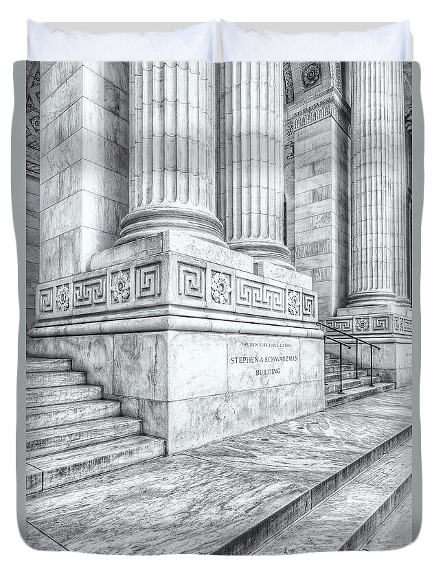 Clarence Holmes Duvet Cover featuring the photograph New York Public Library Columns and Stairs II by Clarence Holmes
