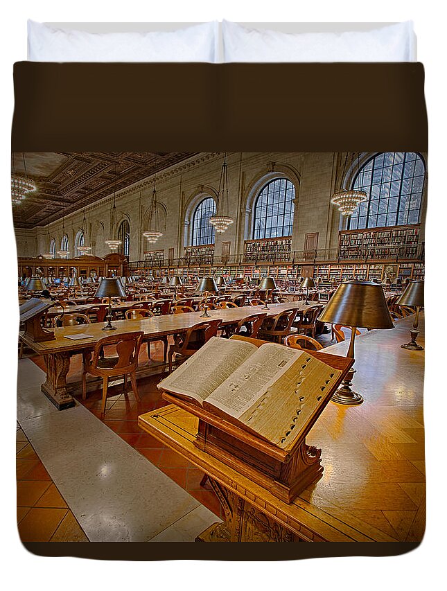 The New York Public Library Duvet Cover featuring the photograph New York Public Library Rose Main Reading Room by Susan Candelario