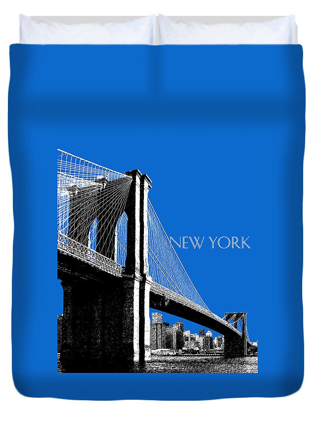 Architecture Duvet Cover featuring the digital art New York Skyline Brooklyn Bridge - Blue by DB Artist