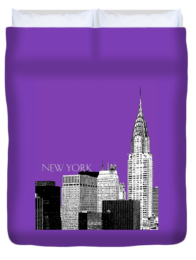 Architecture Duvet Cover featuring the digital art New York Skyline Chrysler Building - Purple by DB Artist