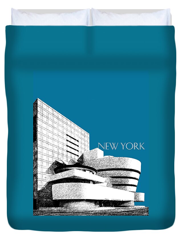 Architecture Duvet Cover featuring the digital art New York Skyline Guggenheim Art Museum - Steel Blue by DB Artist