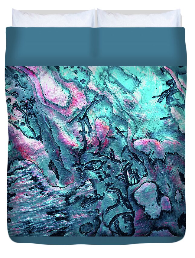 Gemstone Duvet Cover featuring the photograph New Zealand Paua Shell In Blue Colors by Elen11