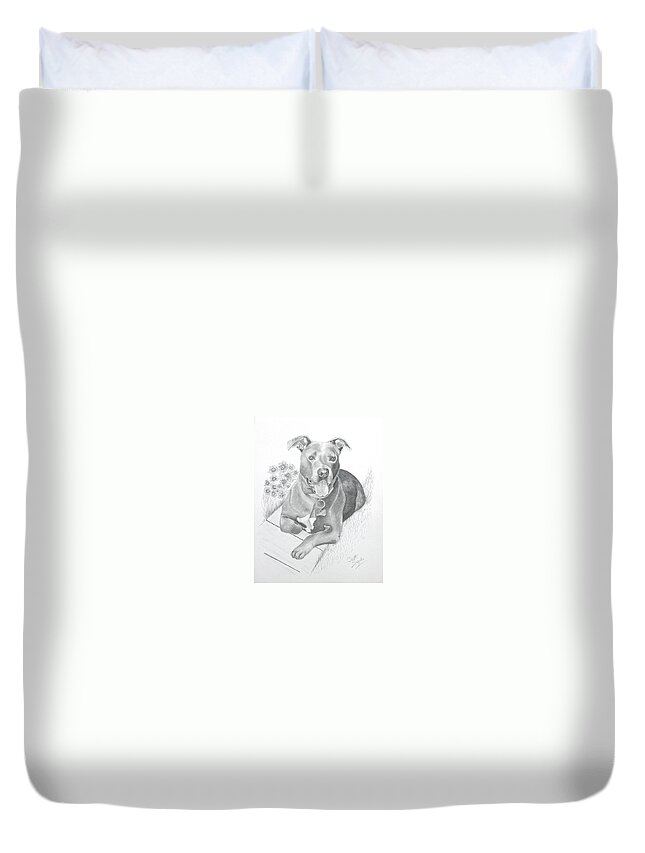 Pet Portrait Duvet Cover featuring the drawing Newman by Joette Snyder