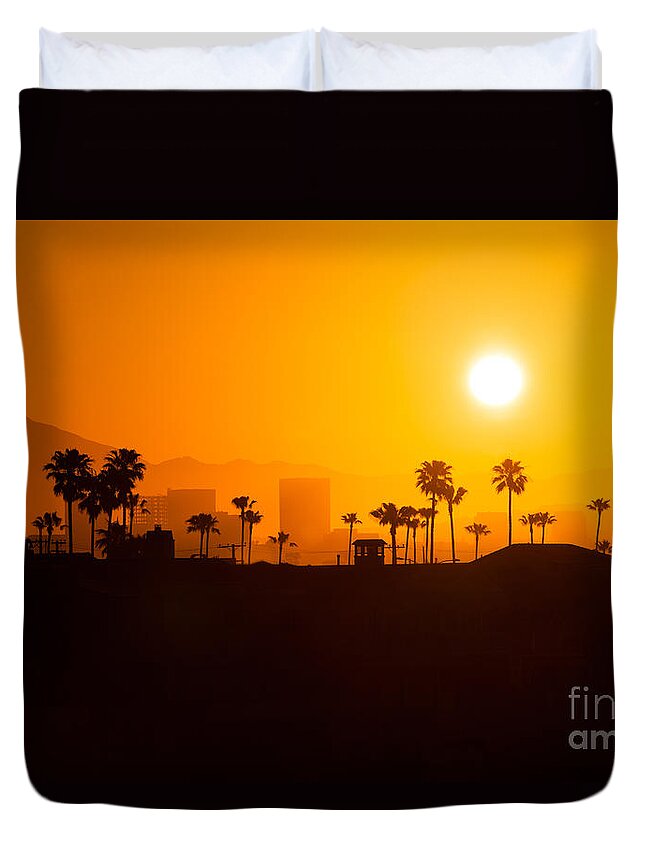 America Duvet Cover featuring the photograph Newport Beach Skyline Sunrise in Orange County California by Paul Velgos