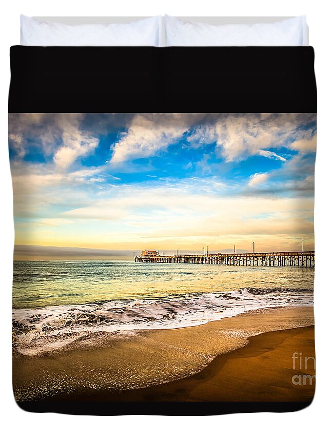 America Duvet Cover featuring the photograph Newport Pier Photo in Newport Beach California by Paul Velgos