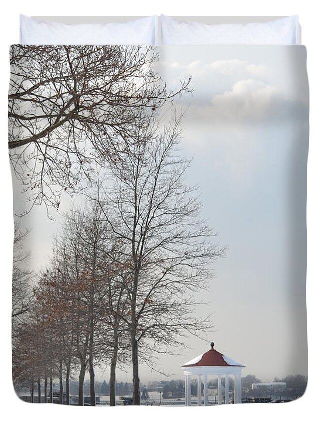Newport Duvet Cover featuring the photograph Newport Waterfront by Angela DeFrias