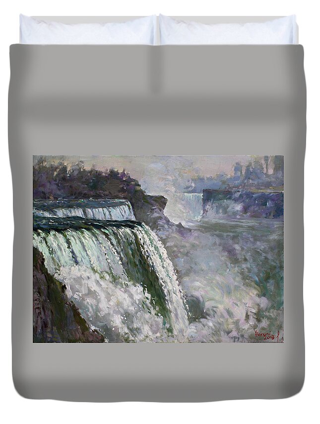 Niagara Falls Duvet Cover featuring the painting Niagara American Falls 2 by Ylli Haruni