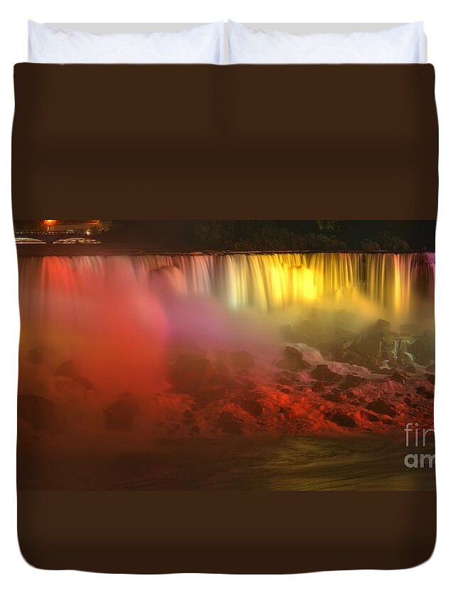 American Falls Duvet Cover featuring the photograph Niagara American Falls Lights by Adam Jewell