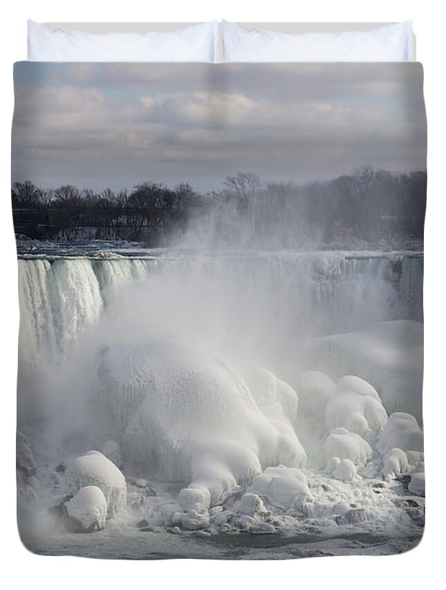 Georgia Mizuleva Duvet Cover featuring the photograph Niagara Falls Awesome Ice Buildup - American Falls New York State USA by Georgia Mizuleva