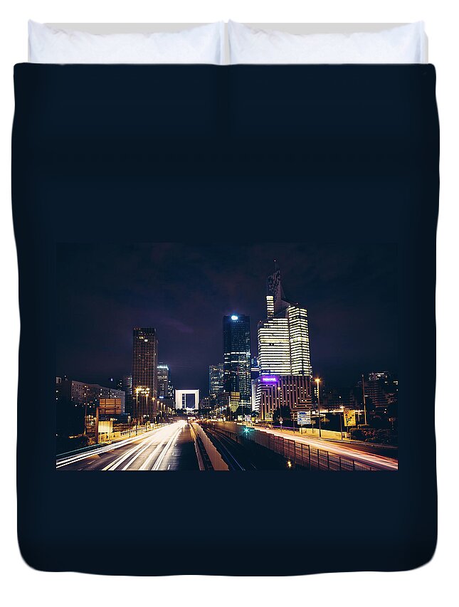 Built Structure Duvet Cover featuring the photograph Night Cityscape Of Paris by Onnamusha