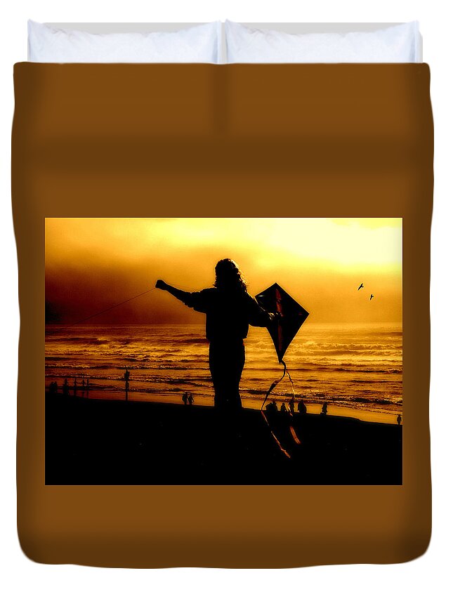 Cannon Beach Duvet Cover featuring the photograph Night Flight by Micki Findlay
