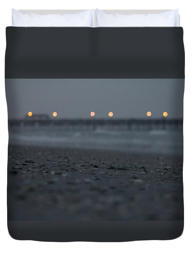 Pier Duvet Cover featuring the photograph Night Lights by Jessica Brown