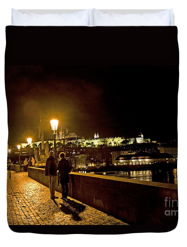 Prague Duvet Cover featuring the photograph Night On The Charles Bridge by Madeline Ellis