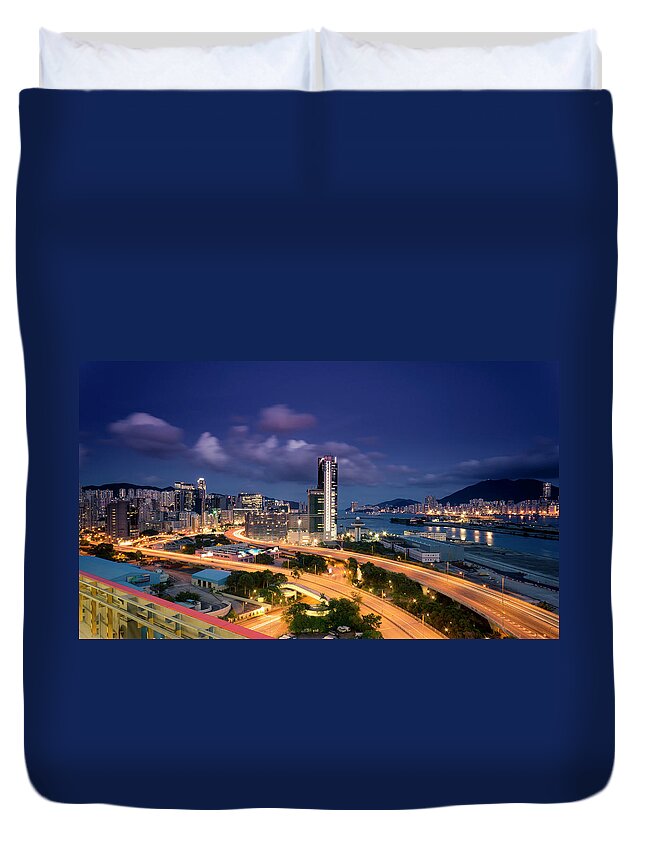 Outdoors Duvet Cover featuring the photograph Night Sense In Kowloon Bay by Dragon For Real