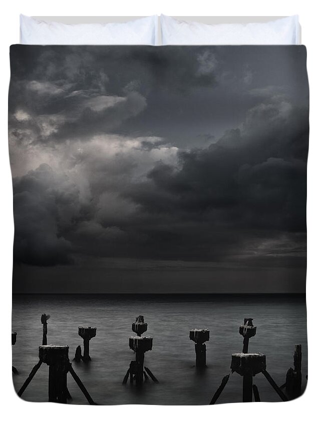 Tranquil Scene Duvet Cover featuring the photograph Night Storm over The Florida Keys by Keith Kapple