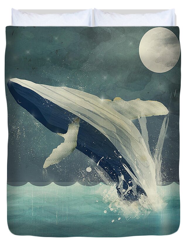 Whales Duvet Cover featuring the painting Night Swimming by Bri Buckley