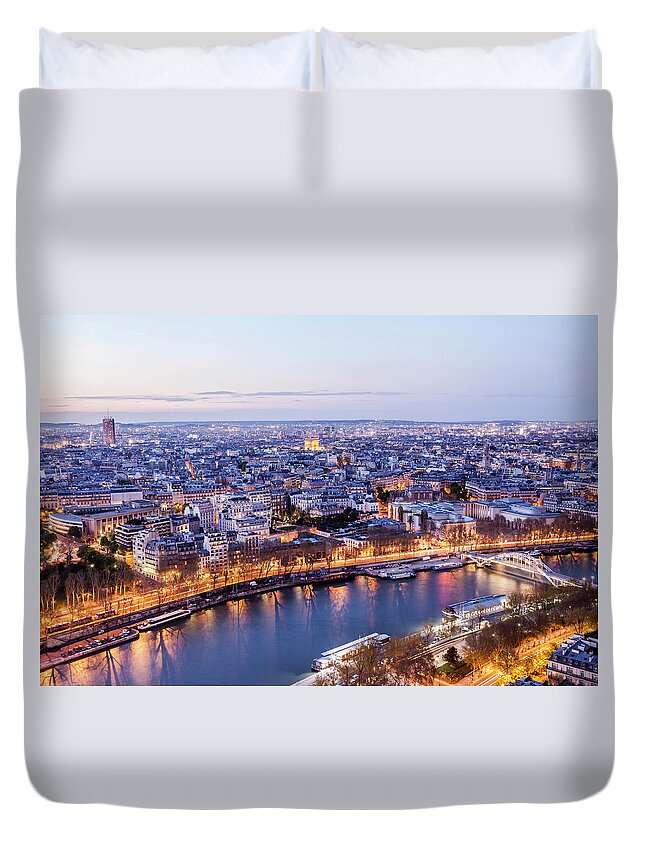 Scenics Duvet Cover featuring the photograph Night View Of Paris, France by Flavia Morlachetti