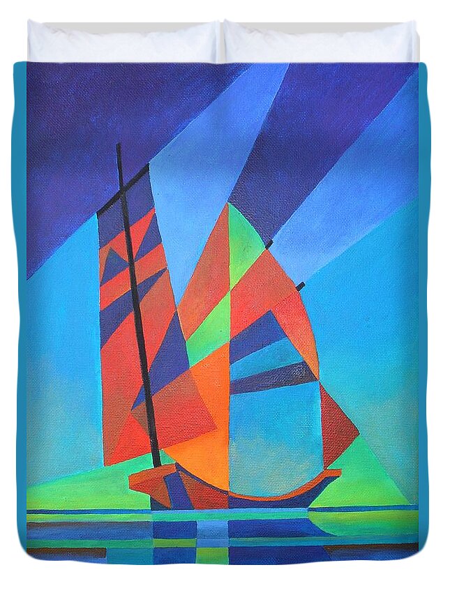 Sailboat Duvet Cover featuring the painting Nightboat by Taiche Acrylic Art