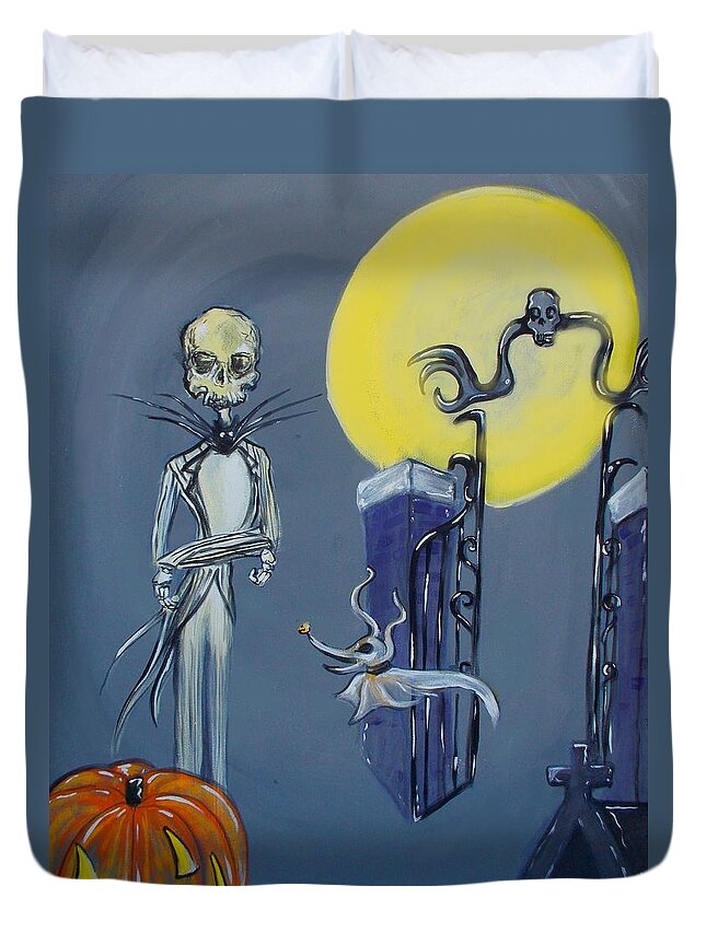 Nightmare Before Christmas Duvet Cover featuring the painting Nightmare Before Christmas Eerie Jack by Marisela Mungia