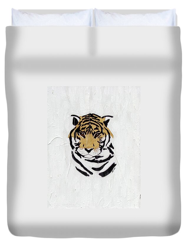 Tiger Duvet Cover featuring the painting No Escape by Stephanie Grant