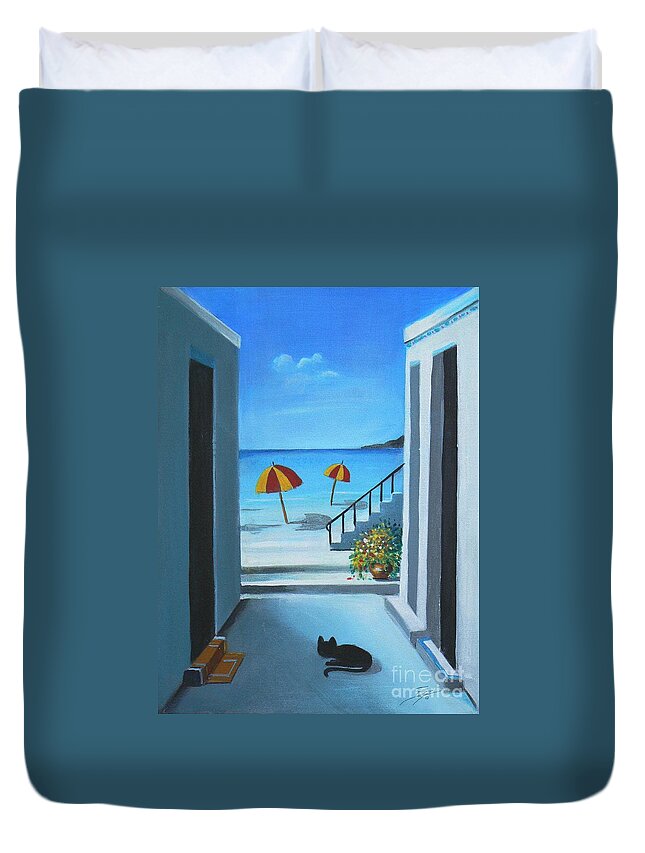 Beach Duvet Cover featuring the painting Noon at the Beach by Artificium -