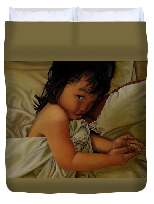 Sleep Duvet Cover featuring the painting Nooo by Thu Nguyen