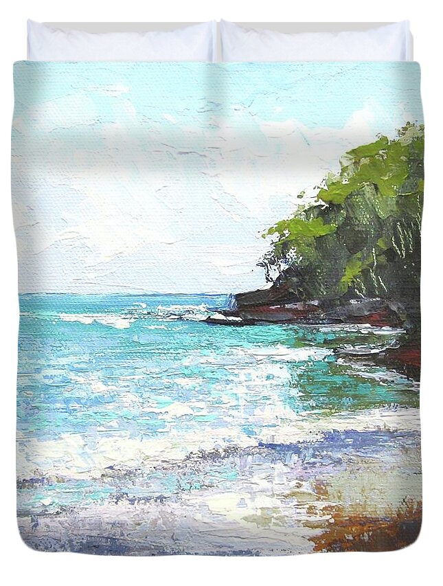 Seascape Duvet Cover featuring the painting Noosa Heads Main Beach Queensland Australia by Chris Hobel