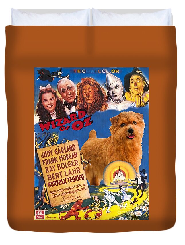 Norwich Terrier Duvet Cover featuring the painting Norfolk Terrier Art Canvas Print - The Wizard of Oz Movie Poster by Sandra Sij