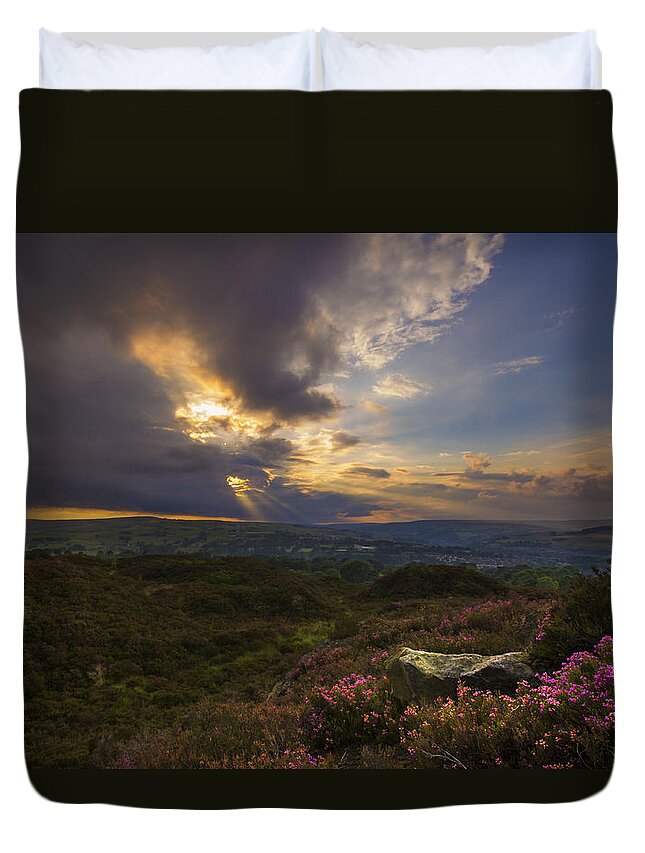 Norland Duvet Cover featuring the photograph Norland moor sunset by Chris Smith