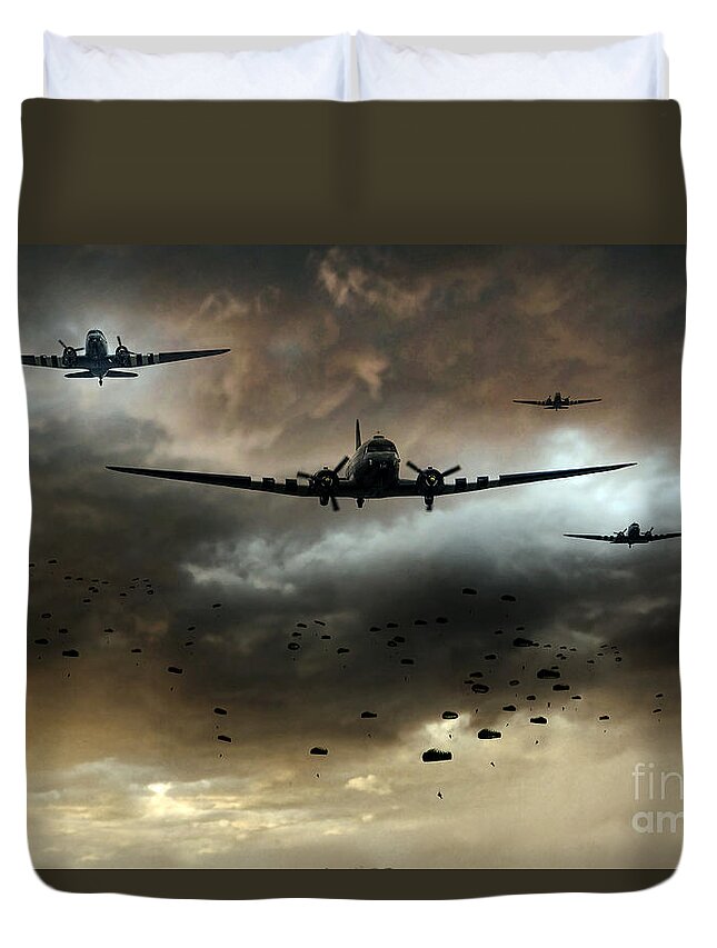 C47 Duvet Cover featuring the digital art Normandy Invasion by Airpower Art