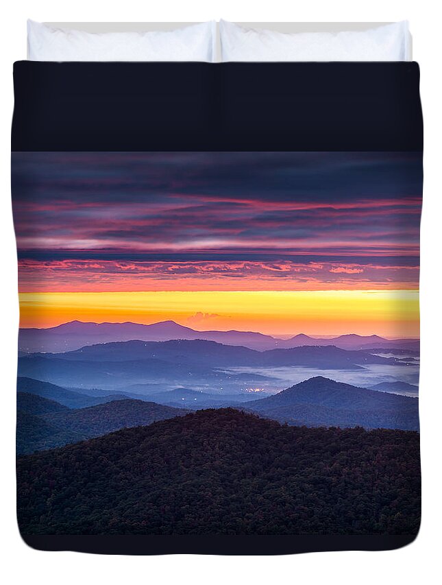 North Carolina Duvet Cover featuring the photograph North Carolina Blue Ridge Parkway NC Autumn Twilight by Dave Allen