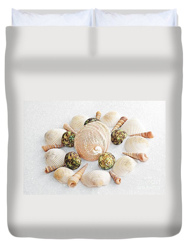 Seashells Duvet Cover featuring the photograph North Carolina Circle Of Sea Shells by Andee Design