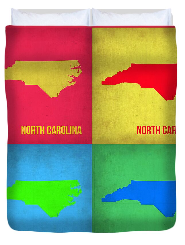 North Carolina Duvet Cover featuring the painting North Carolina Pop Art Map 1 by Naxart Studio