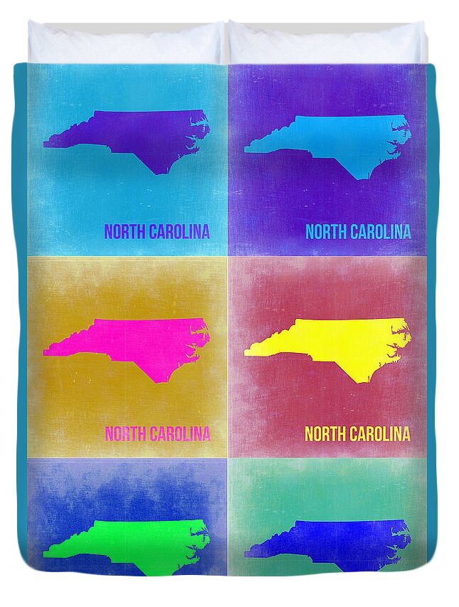 North Carolina Duvet Cover featuring the painting North Carolina Pop Art Map 2 by Naxart Studio
