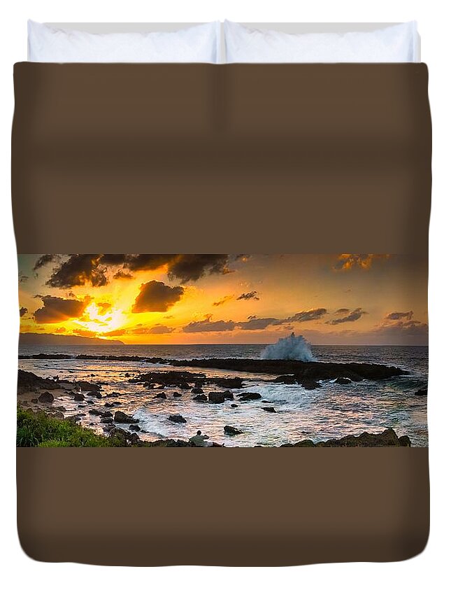 Hawaii Duvet Cover featuring the photograph North Shore Sunset Crashing Wave by Lars Lentz