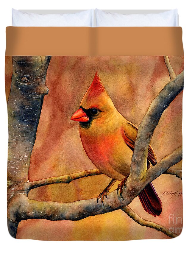 Cardinal Duvet Cover featuring the painting Northern Cardinal II by Hailey E Herrera