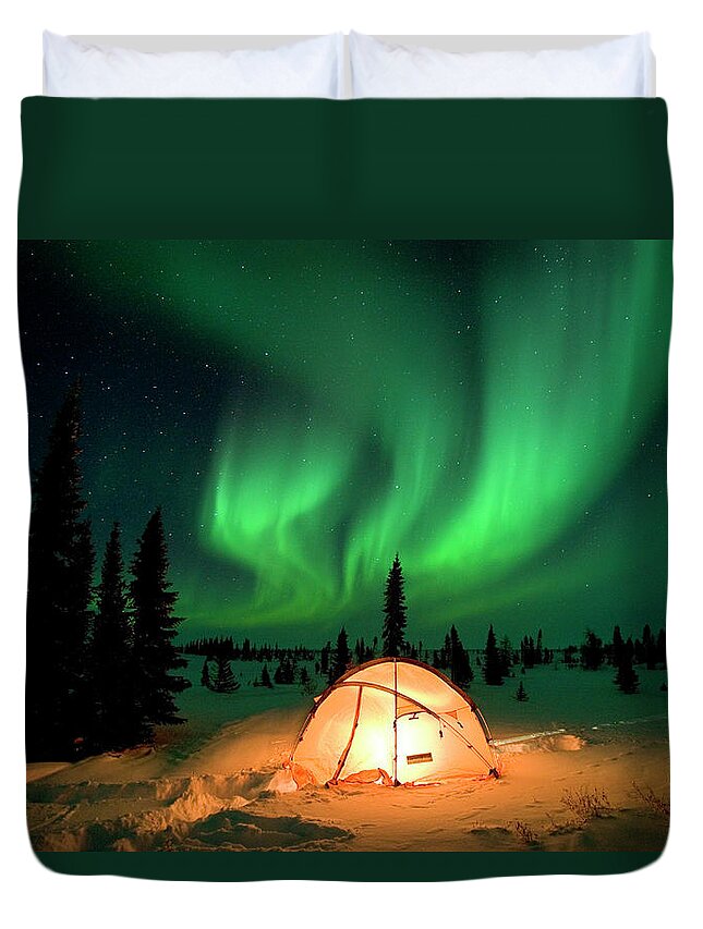 00600969 Duvet Cover featuring the photograph Northern Lights Over Tent by Matthias Breiter