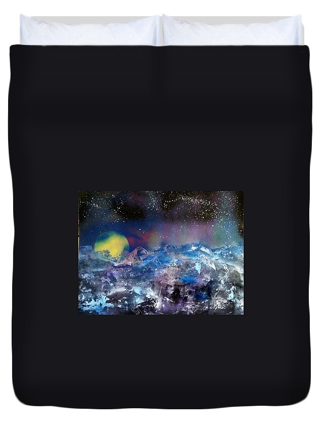 Abstract Duvet Cover featuring the painting Northern Lights Reflection by Gerry Smith