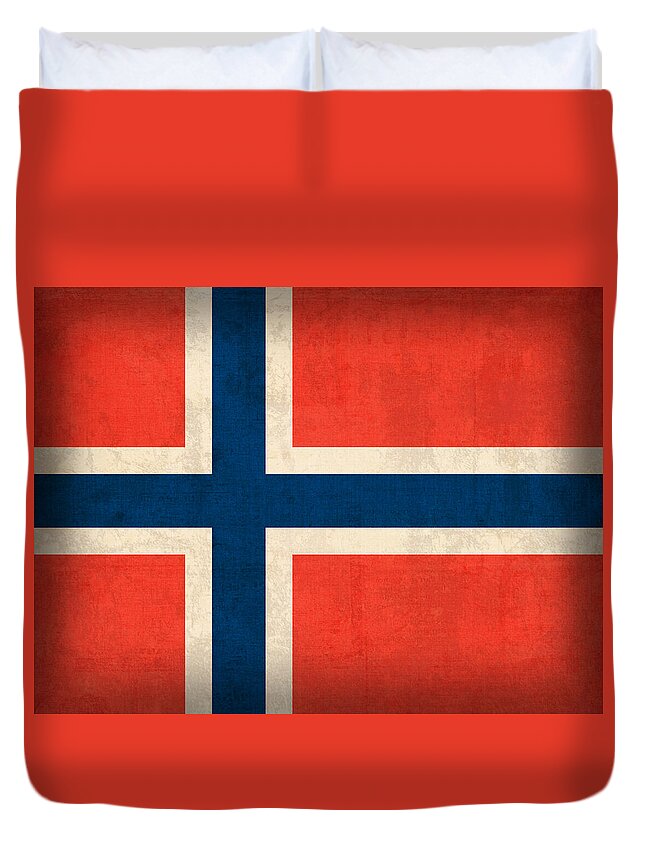 Norway Flag Distressed Vintage Finish Norwegian Oslo Scandinavian Europe Country Nation Duvet Cover featuring the mixed media Norway Flag Distressed Vintage Finish by Design Turnpike