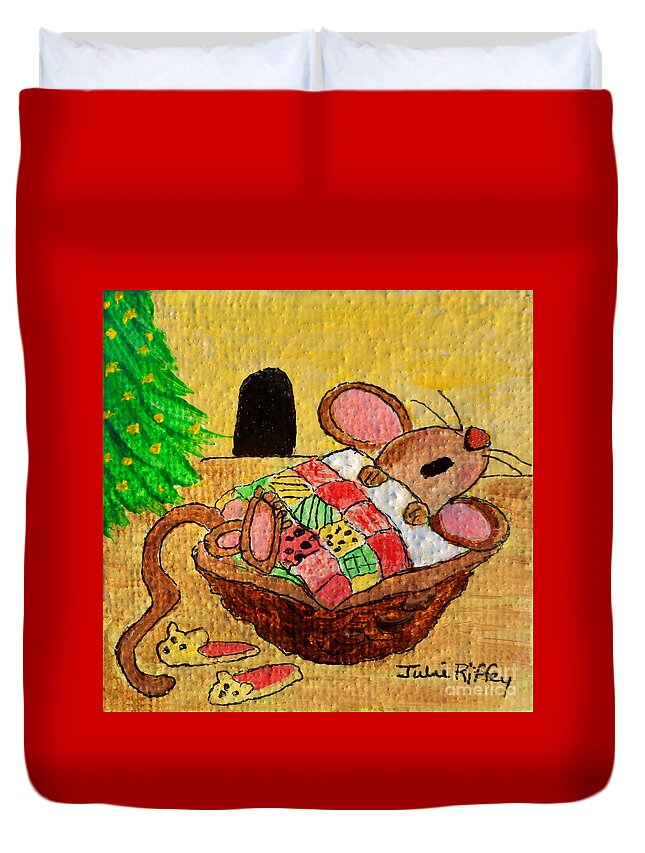 Mouse Duvet Cover featuring the painting Not A Creature Was Stirring by Julie Brugh Riffey