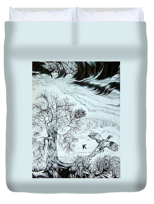 Nature Duvet Cover featuring the drawing November by Anna Duyunova