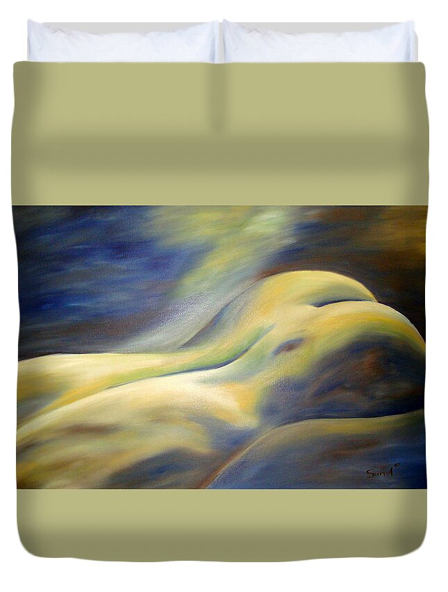 Nude Duvet Cover featuring the painting Nude in the water by Sunel De Lange