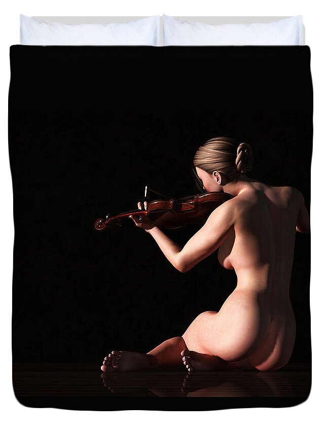 Violin Duvet Cover featuring the digital art Nude Violin Player by Kaylee Mason