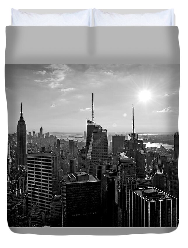 Black And White Duvet Cover featuring the photograph NY Times Skyline BW by S Paul Sahm