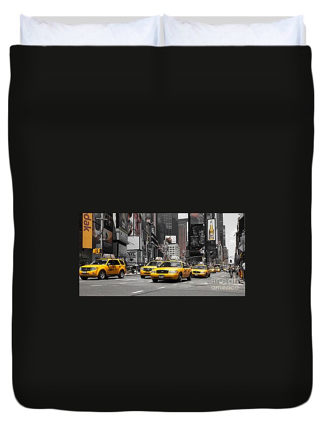 Manhatten Duvet Cover featuring the photograph NYC Yellow Cabs - ck by Hannes Cmarits