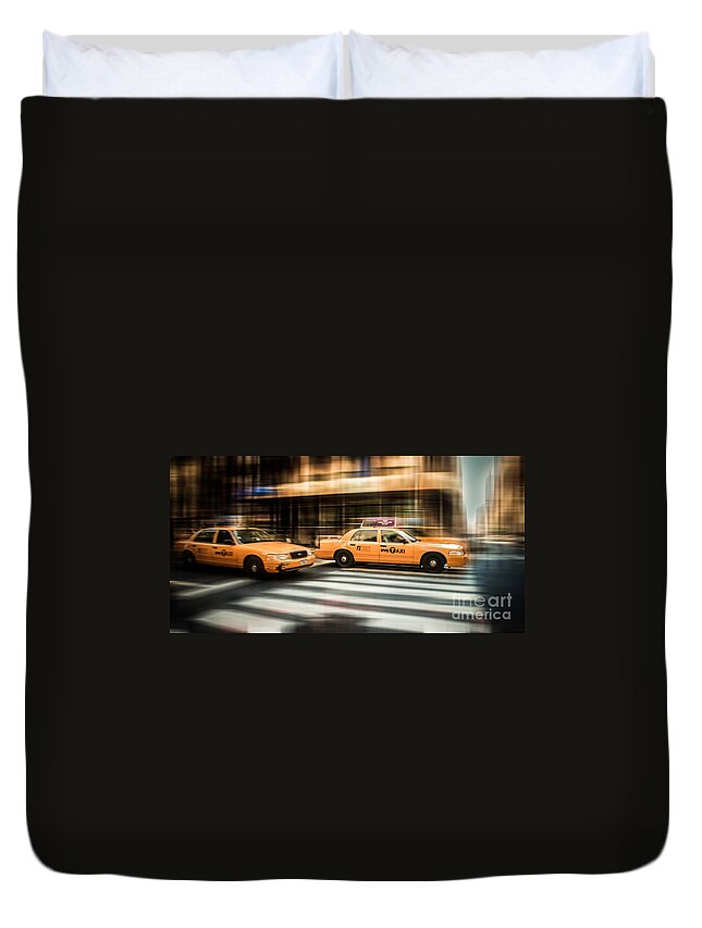 Nyc Duvet Cover featuring the photograph NYC Yellow Cabs by Hannes Cmarits