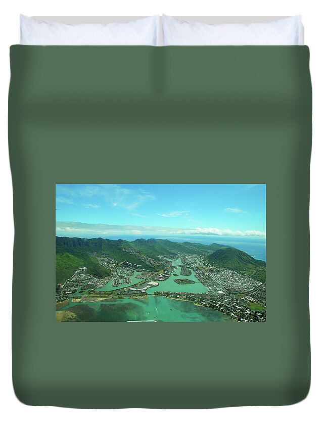 Tranquility Duvet Cover featuring the photograph Oahu From Above by By Stephanie Zell